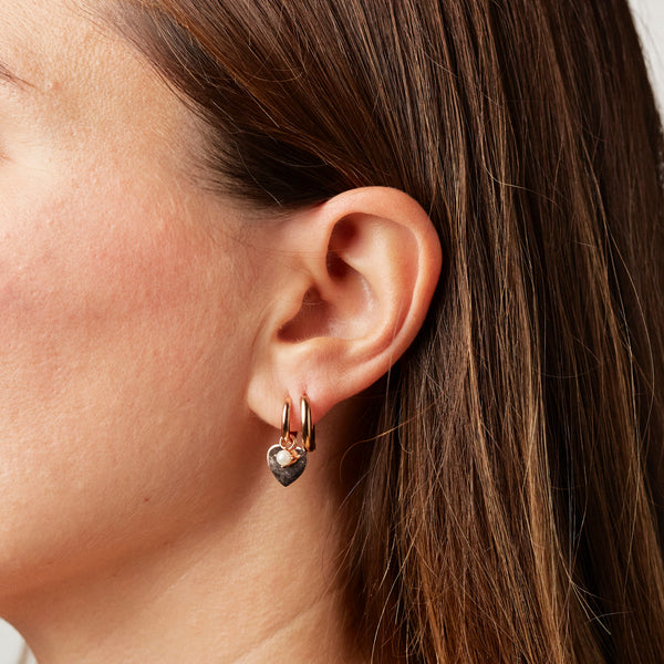 Heart and Micro Pearl pendant earrings | Rose