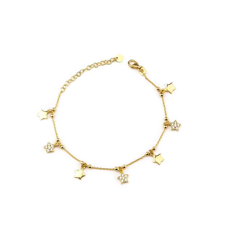 Bracciale a catena Stelline in argento placcato oro e zirconi - Nuvola Gioielli