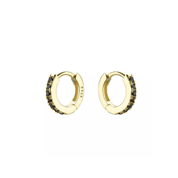 Orecchini a cerchio Micro Hoops con zirconi | Nero - Nuvola Gioielli